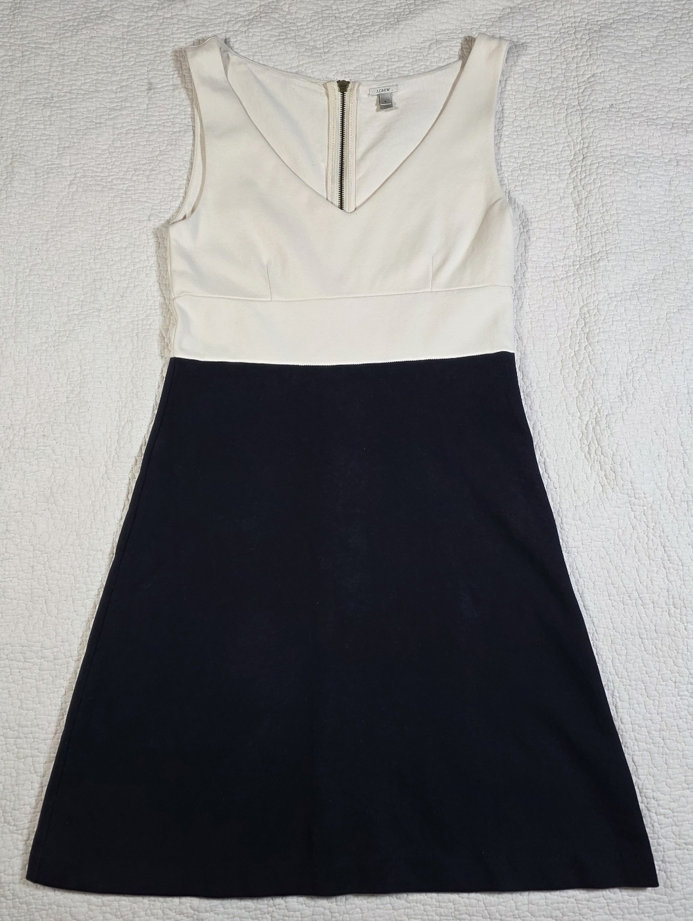 J. Crew Navy Blue And Ivory Two Tone Colirblock Dress